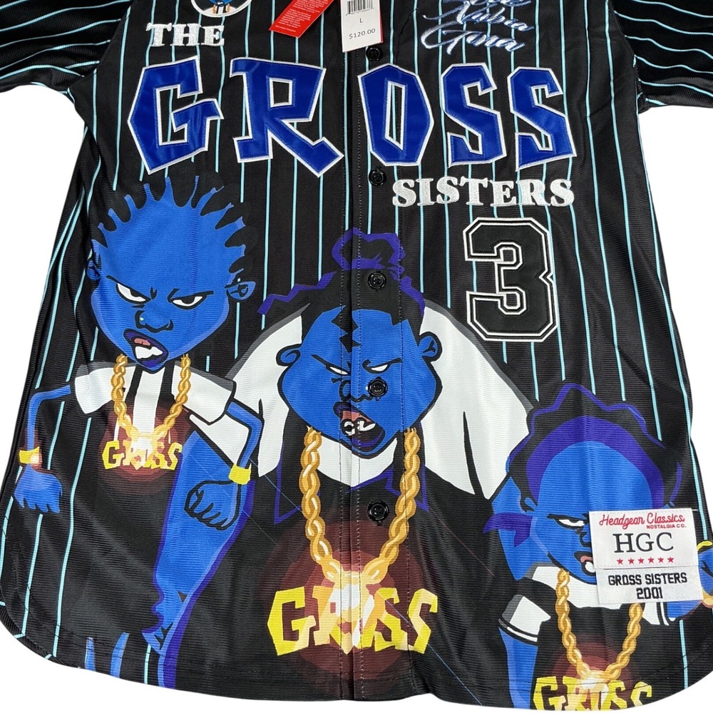 Headgear Classics Gross Sisters Baseball Jersey Black Blue Proud Family L NWT - Picture 3 of 13